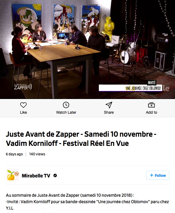 Capture d|écran vidéo. Invité. Juste avant de Zapper - Samedi 10 novembre - Vadim Korniloff - Festival réel en vue. 2018-11-10